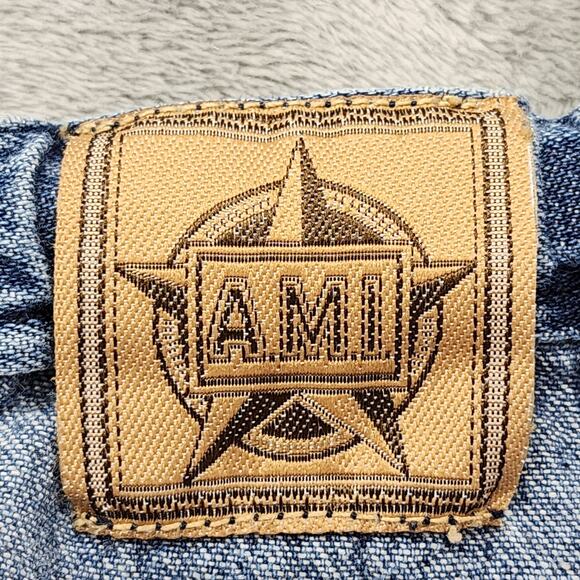 Vintage AMI Jeans Womens L Blue Pull On Denim Capri Embroidered Floral Hem - Picture 4 of 12